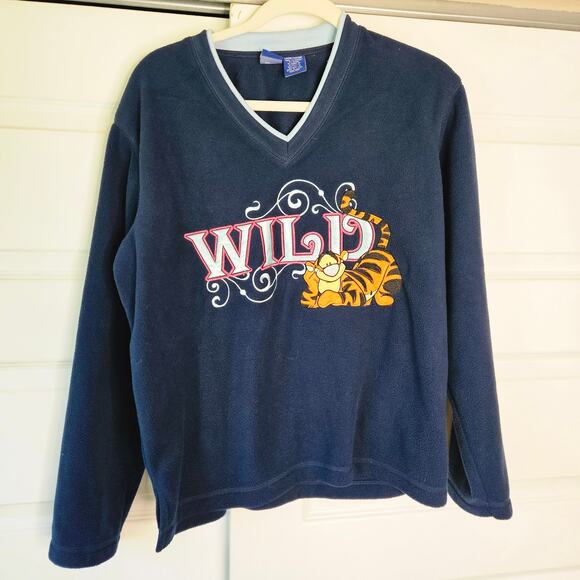 Disney Tops - Vintage Disney Tigger Wild Fleece Sweatshirt Navy Blue V-Neck Pullover Size L